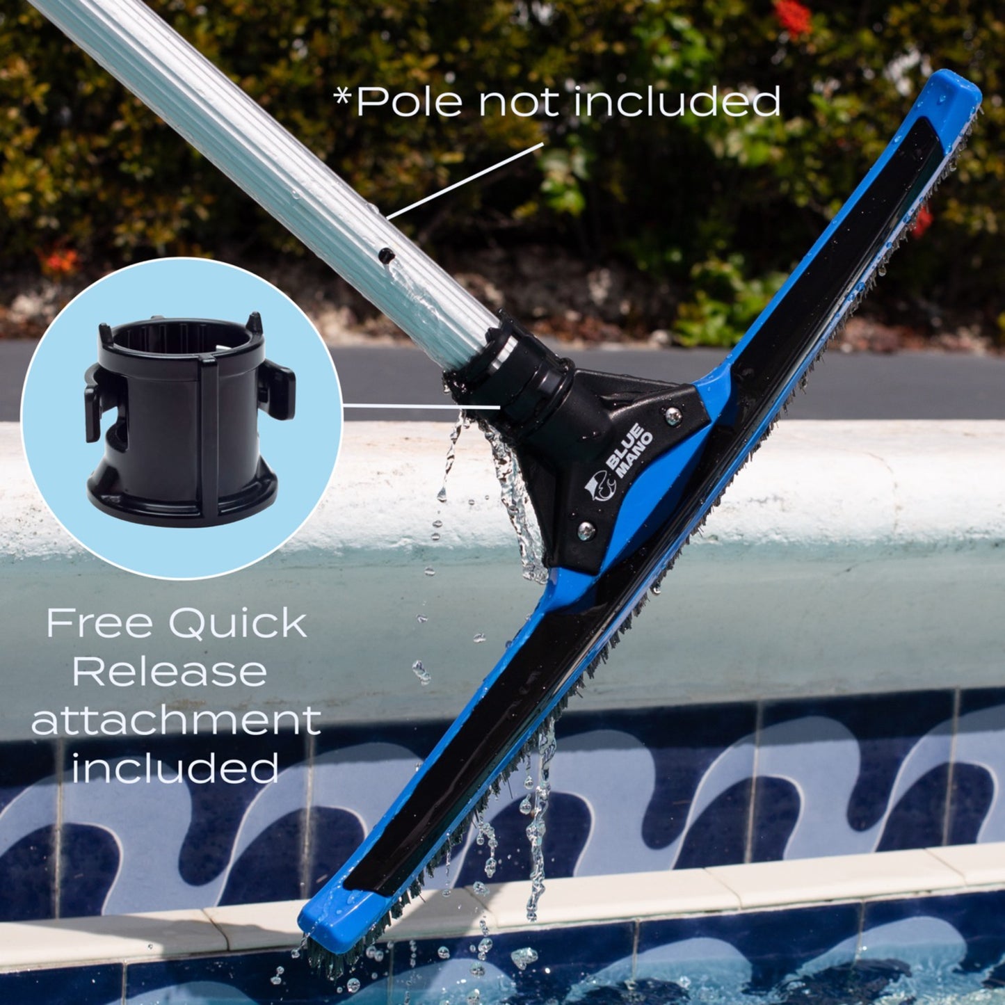 Blue Mano 20" Ultra Wide Vortex Pool Brush, Provides 3X The Force to Clean Pool Walls, Premium & Strong Brush with Curved Edges