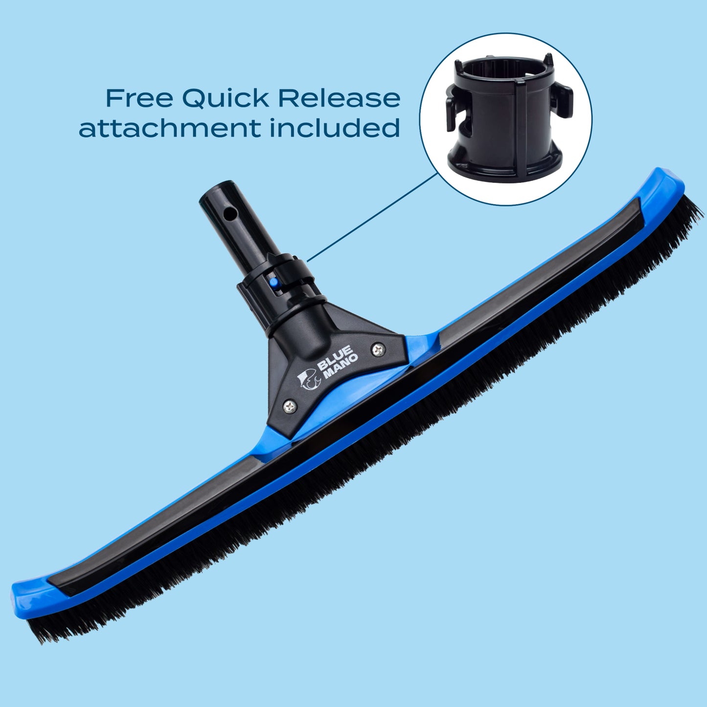 Blue Mano 20" Ultra Wide Vortex Pool Brush, Provides 3X The Force to Clean Pool Walls, Premium & Strong Brush with Curved Edges