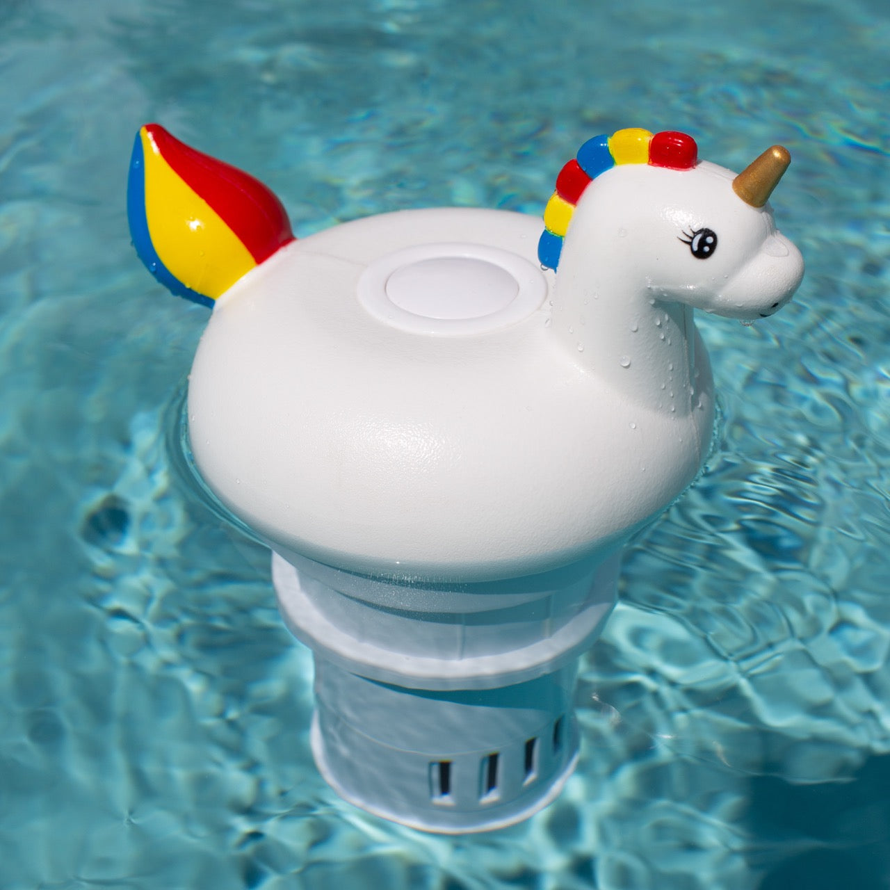 Blue Mano Unicorn Floating Chlorine Dispenser for 3 inch & 1 inch Chlorine Tablets with Refill Warning, Durable Design, Unicorn Floater & Dispenser for Inground and Above Ground Swimming Pool